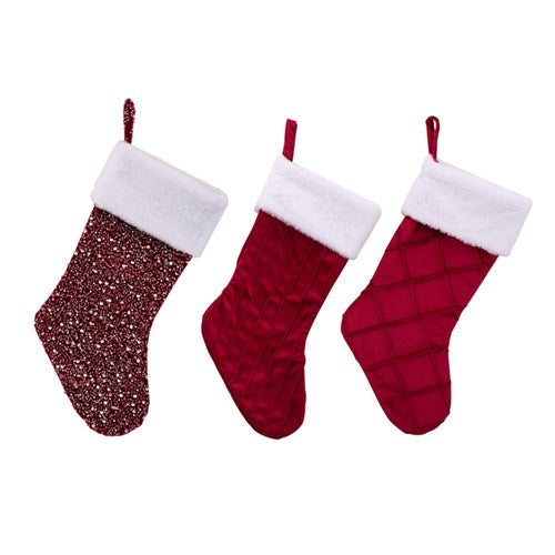 Burgundy Christmas Stocking 20X48cm 3 assorted