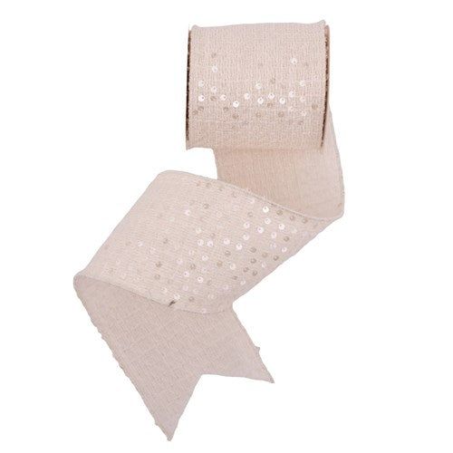 Ribbon Ivory with Sequin & Wire Edge 10cm x 10m