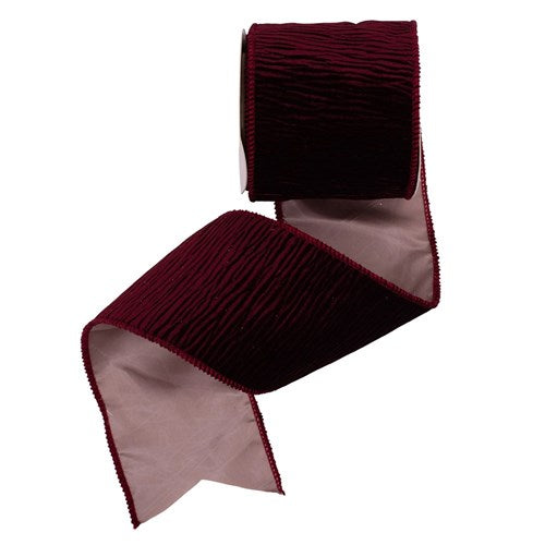 Ribbon Burgundy Velvet with Champagne Wire Edge 10cm x 10m