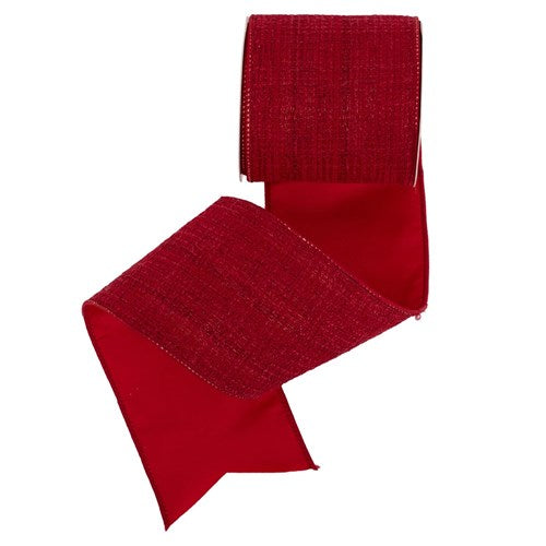 Ribbon Red Tweed with Wire Edge 10cm x 10m