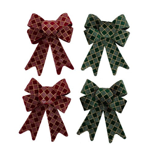 Bow Burgundy & Emerald with Champagne Glitter Details 13X17cm 2 assorted