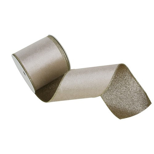 Ribbon Champagne Velvet with Champagne Underlay & Wire Edge 10cm x 10m