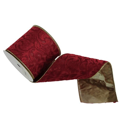 Ribbon Burgundy Baroque with Champagne Underlay & Wire Edge 10cm x 10m