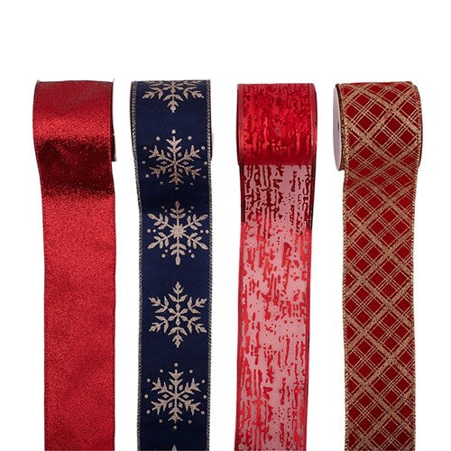 Ribbon Burgundy Velour with Glitter Details 6.3cm X 5M 4 assorted