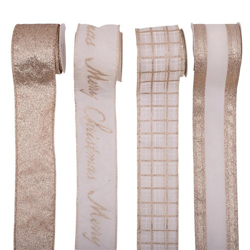 Ribbon Ivory with Glitter Details 6.3cm X 5M 4 assorted