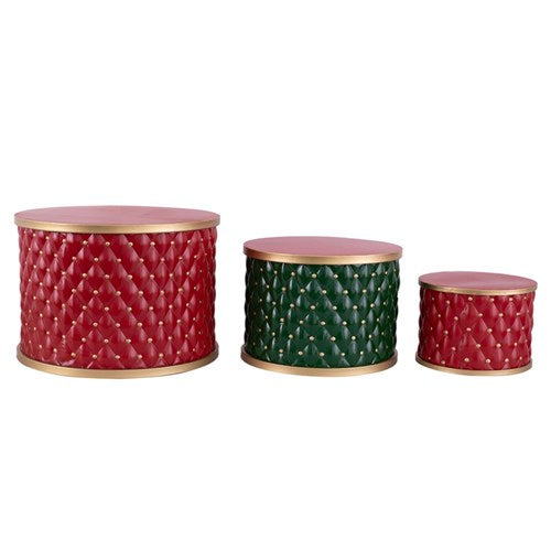 S3 Metal Christmas Stands Drums Red/Gold, Green/Gold L50X34.5cm M39X28.5cm S29X21cm
