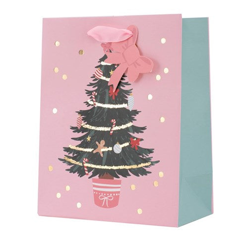 Gift Bag Pink Christmas Tree 18x23x10cm Medium