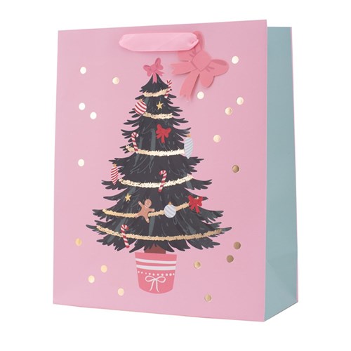 Gift Bag Pink Christmas Tree 26x32x12cm Large