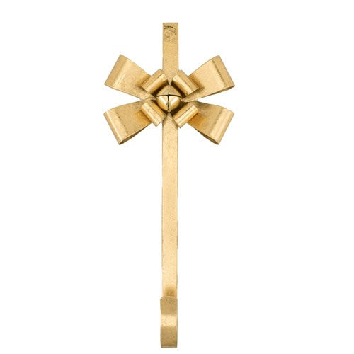 Wreath Door Hanger with Bow 38cm Gold Metal