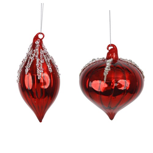 Red Glass Onion & Finial 10cm & 14cm 2 assorted