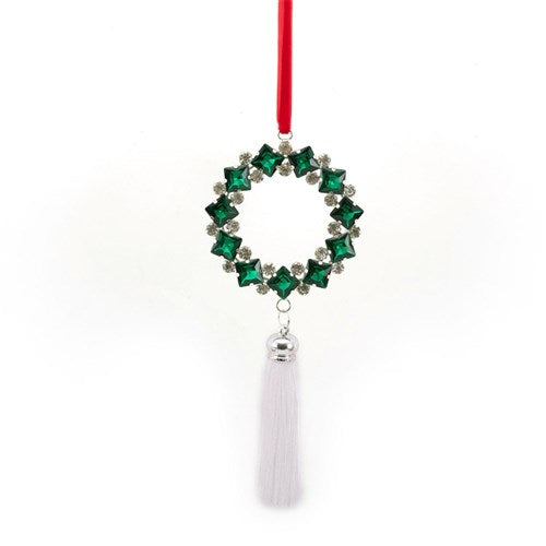 Tree Ornament 16.5cm Emerald & Clear Crystal with White Tassel