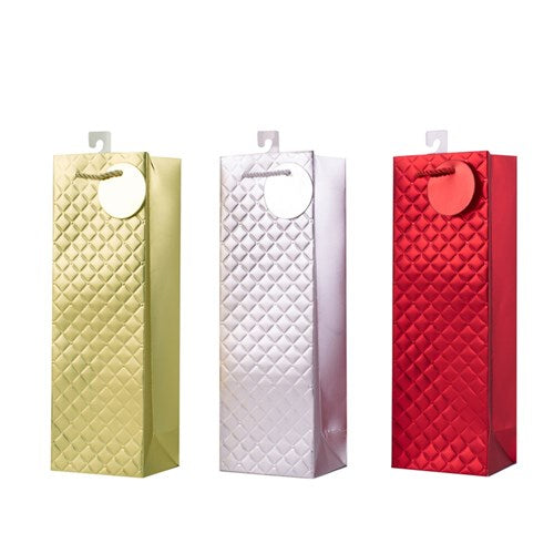 Bottle Bag Foil Red, Gold, Silver 12X36X9cm 3 assorted