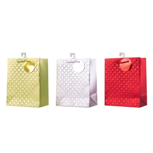 Gift Bag Medium Foil Red, Gold, Silver 18x23x10cm 3 assorted