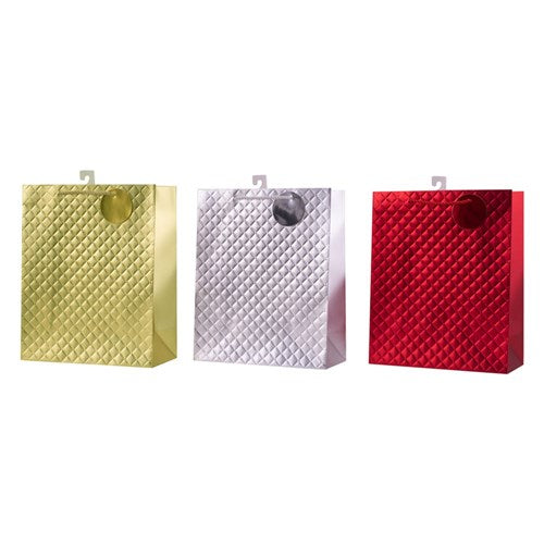 Gift Bag Large Foil Red, Gold, Silver 26x32x12cm 3 assorted