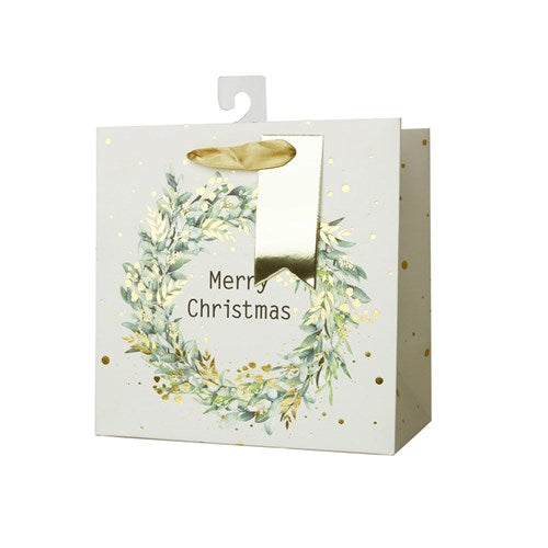 Gift Bag Sq Wreath 17.5x17.5x10cm Medium