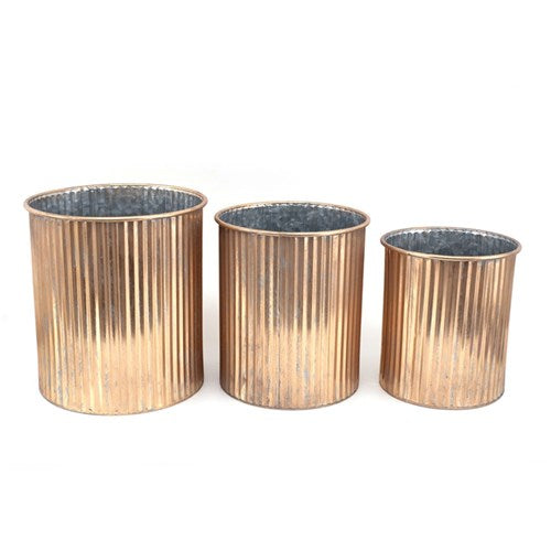 S3 Antique Gold Metal Planters L33X35cm M29X32cm S26X28cm