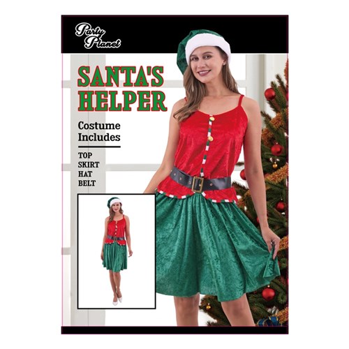 Women'S Santa Helper Elf Costume-2 assorted Sizes M & L Includes Hat, Top, Belt, Skirt
