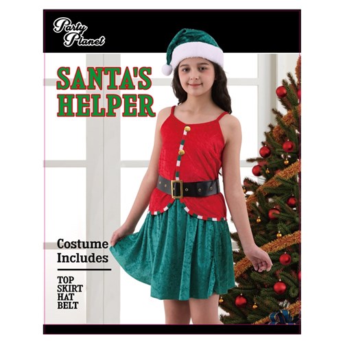 Girl'S Santa Helper Elf Costume-2 assorted Sizes L & Xl Includes Hat, Top, Belt, Skirt