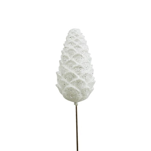 White Iridescent Pine Cone Stem 46cm