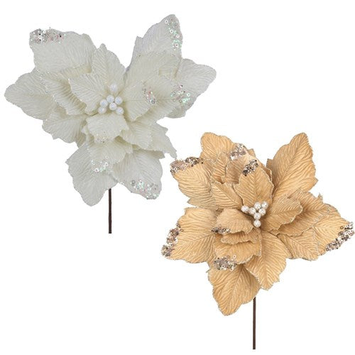 Poinsettia with 50cm Stem Champagne, Ivory 41cm 2 assorted