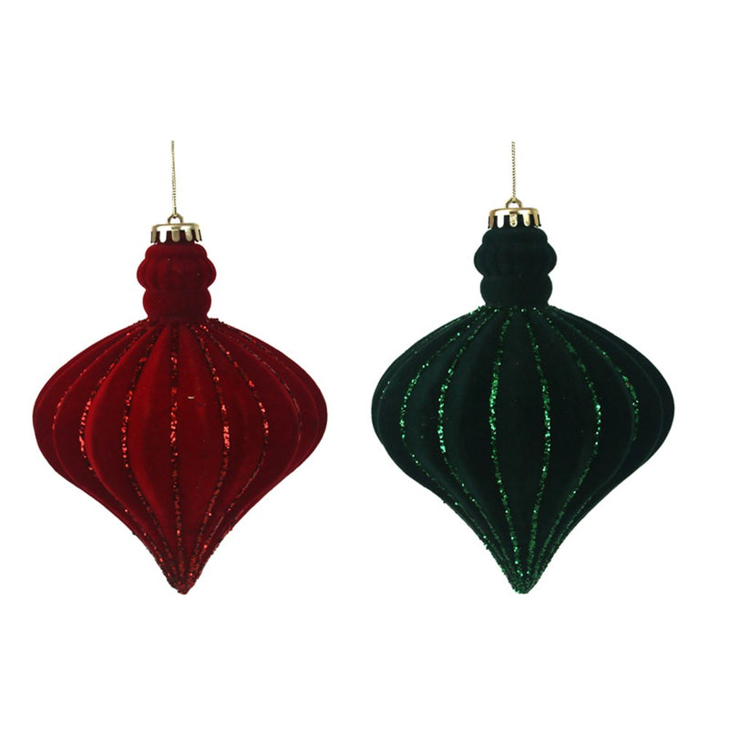 red and forest green flocked finial Christmas ornament