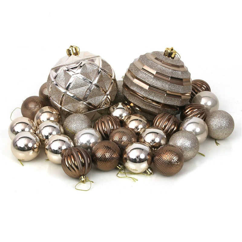 32 piece champagne shatterproof Christmas bauble set assorted sizes