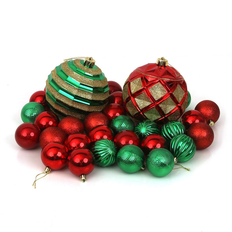 32 pack shatterproof red green and champagne Christmas baubles