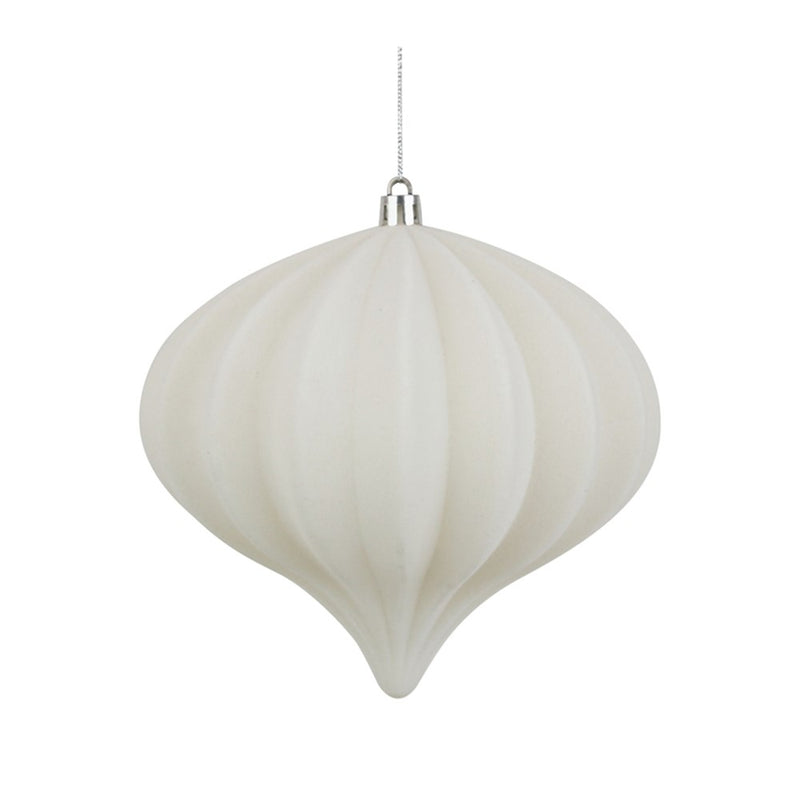 white flocked onion finial Christmas ornament 16 x 14cm