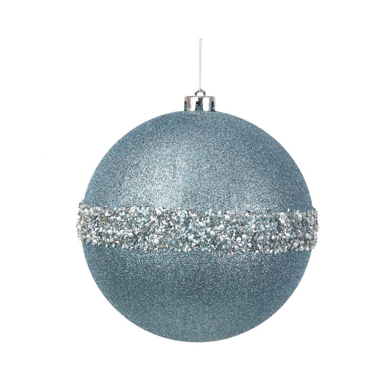 18cm Arctic blue glitter bauble with beaded details