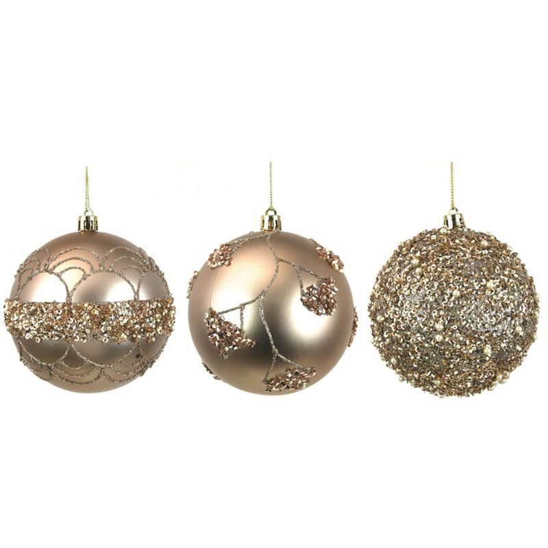 10cm light champagne hand painted Christmas baubles