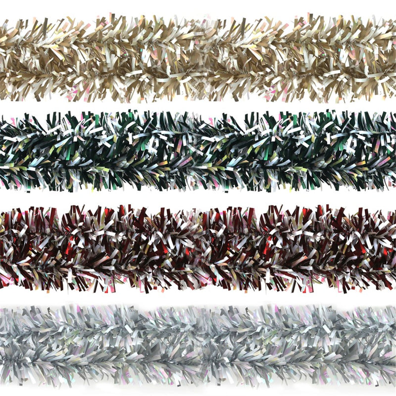 2m traditional and white Christmas tinsel assorted designs