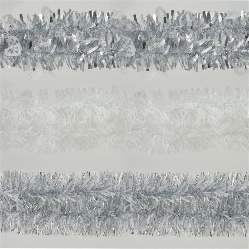 2m silver and white Christmas tinsel 6 ply