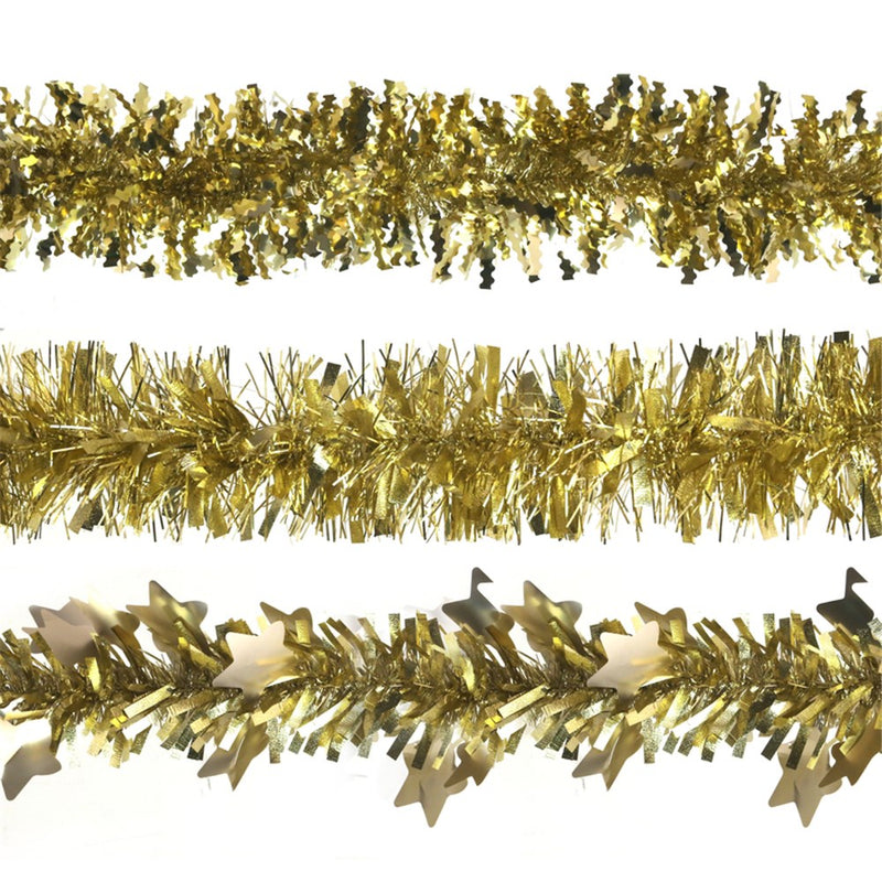 2m champagne Christmas tinsel 6 ply assorted