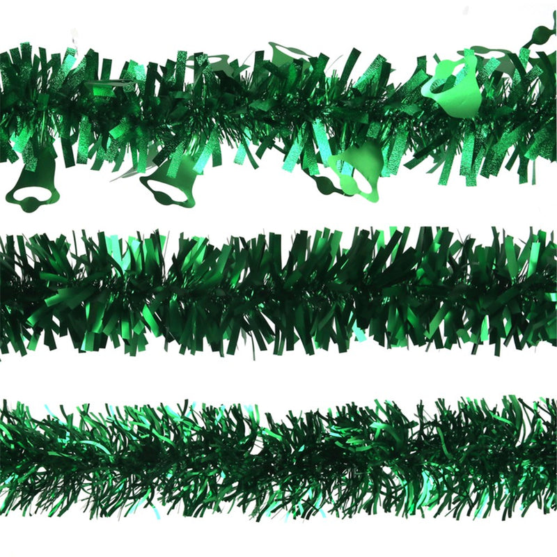 2m green Christmas tinsel 6 ply assorted
