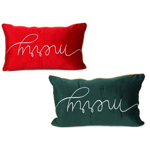burgundy and forest green velvet Christmas cushions 30 x 48cm