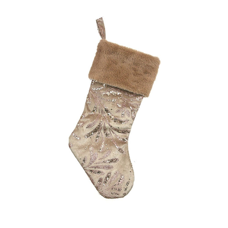 taupe velvet Christmas stocking gift bag