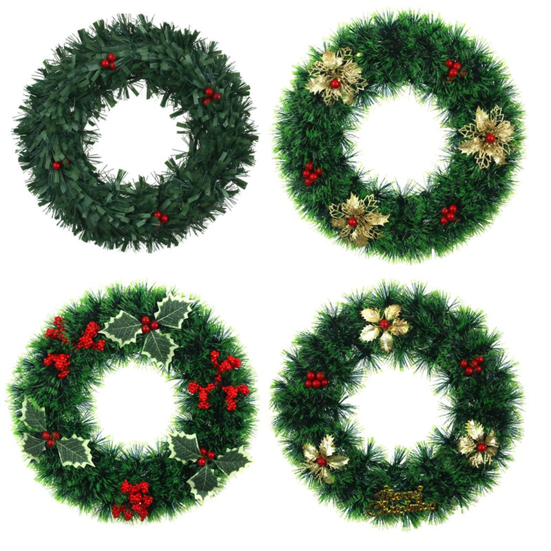 30cm poinsettia tinsel Christmas wreath assorted designs