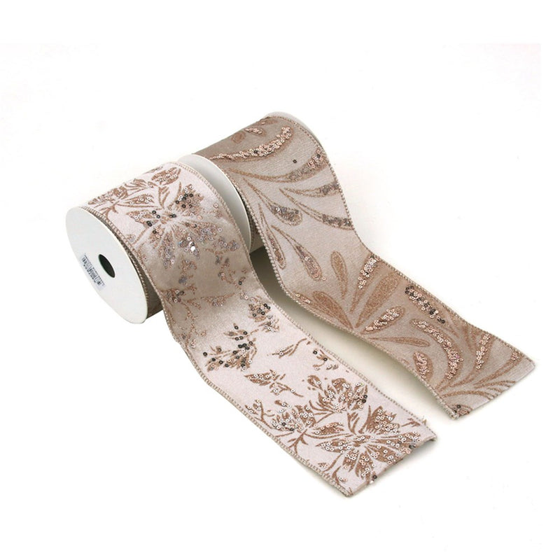 champagne velvet Christmas ribbon with glitter 9cm x 5m
