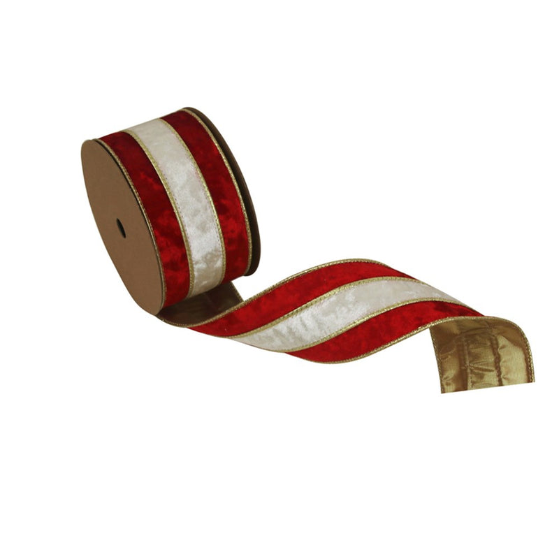 red velvet Christmas ribbon with ivory insert wired edge