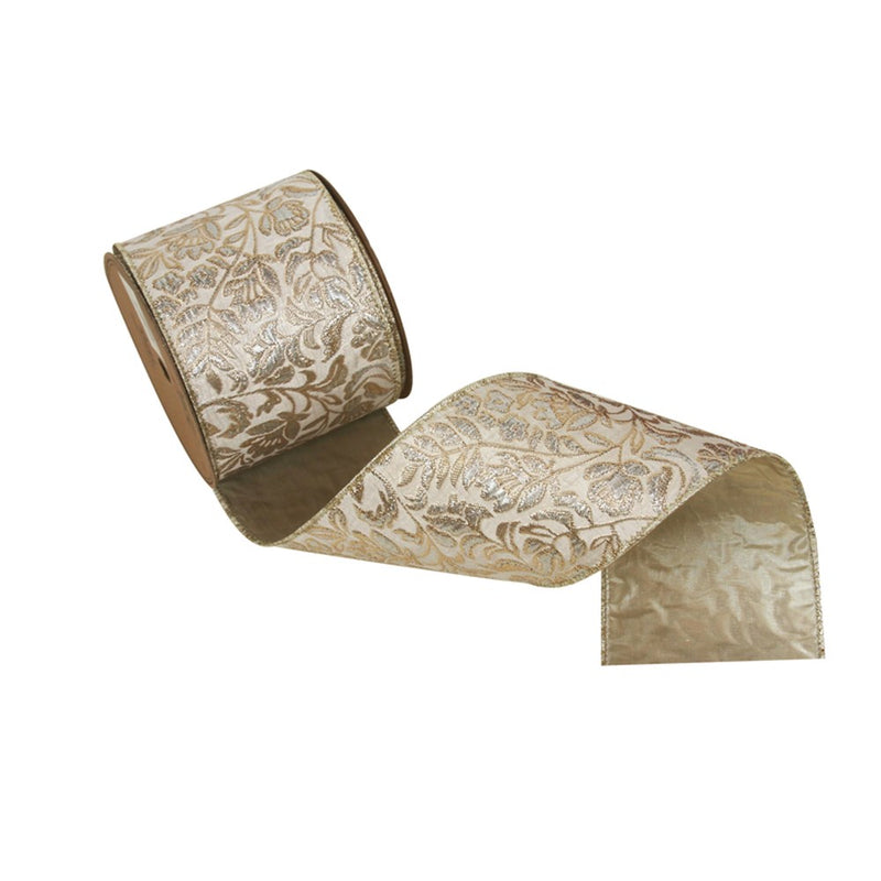 ivory brocade wired Christmas ribbon 10cm x 10m