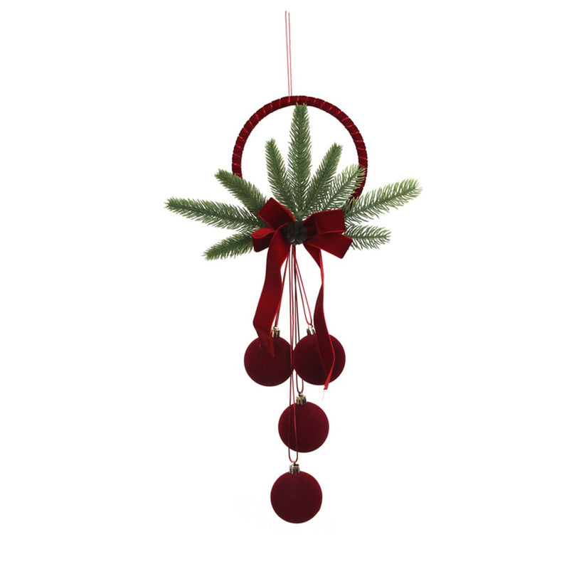 burgundy flocked hanging Christmas balls 14 x 51cm