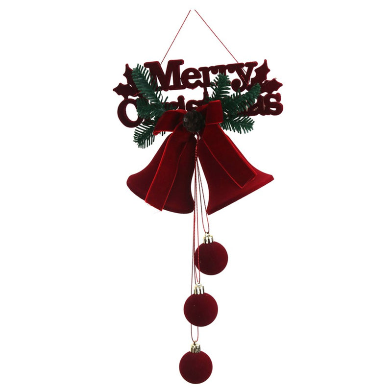 burgundy flocked Merry Christmas sign with bells and baubles