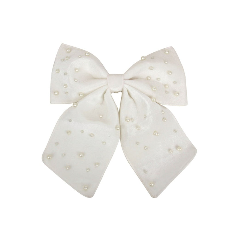 large ivory velvet Christmas bow with pearl details