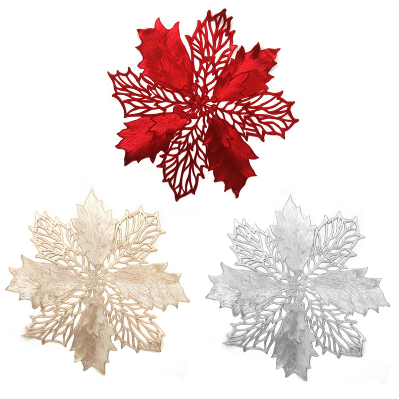 poinsettia Christmas placemat 43cm champagne rose silver red assorted