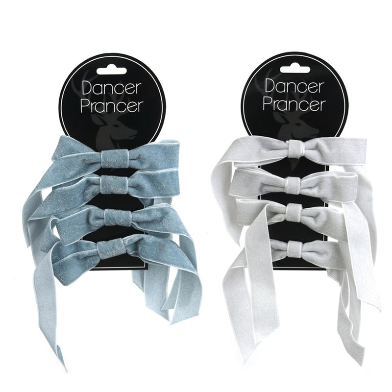 light grey and sky blue velvet Christmas bows 4 pack