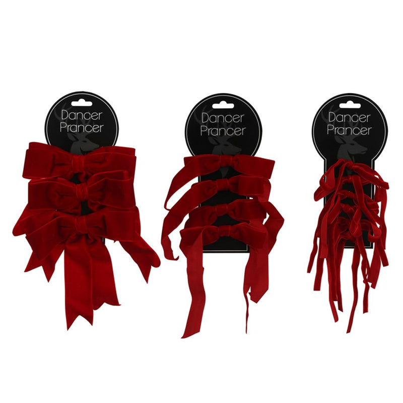 assorted red velvet Christmas bow packs in multiple sizes