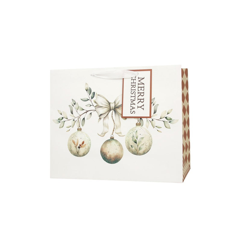 large horizontal Christmas gift bag with ornament design