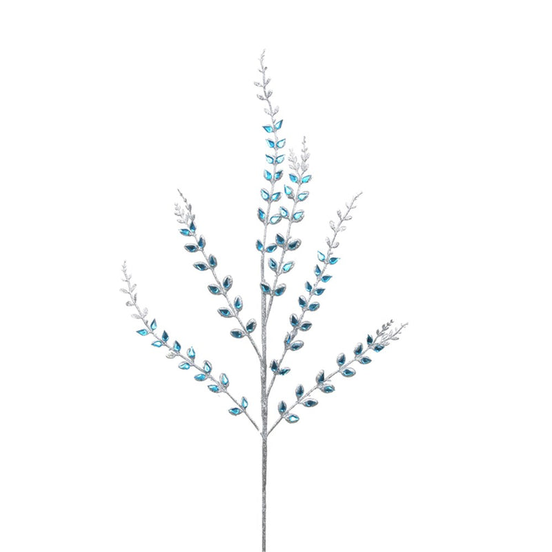 76cm silver glitter Christmas stem with blue gems