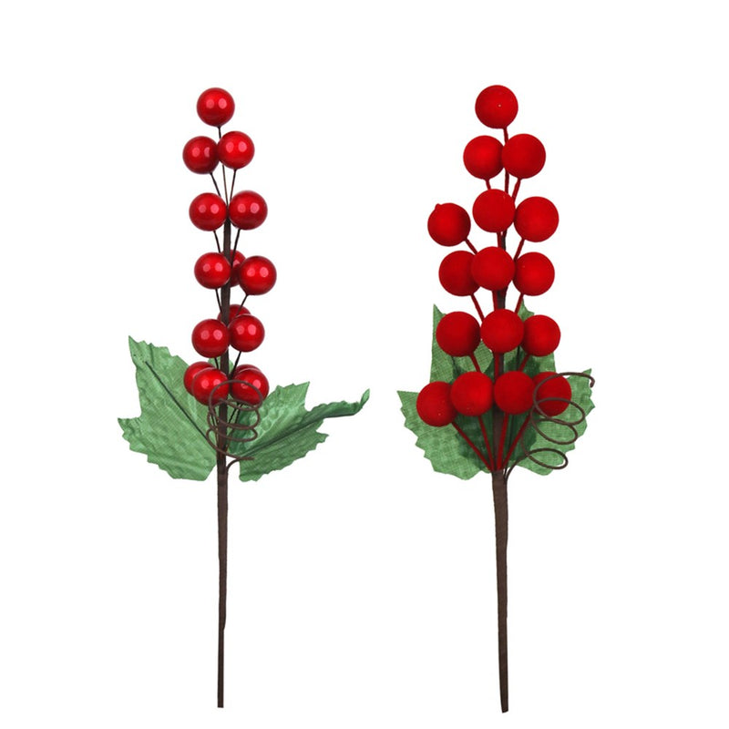 26cm flocked and shiny berry picks assorted