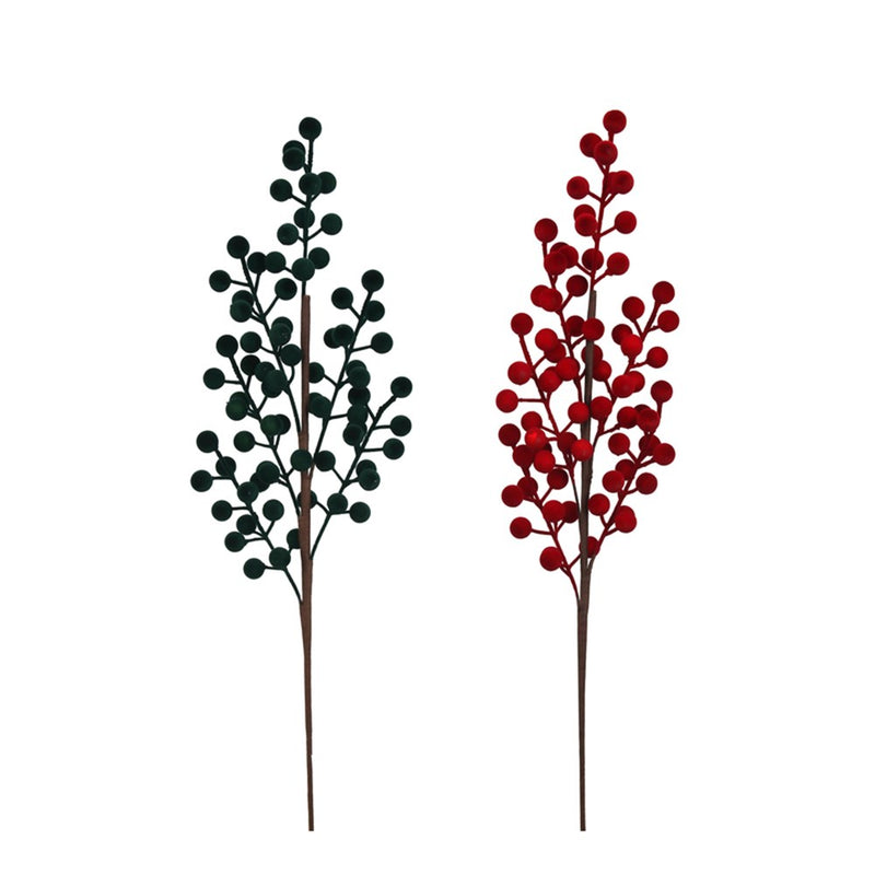 60cm flocked Christmas berry picks in 2 assorted designs